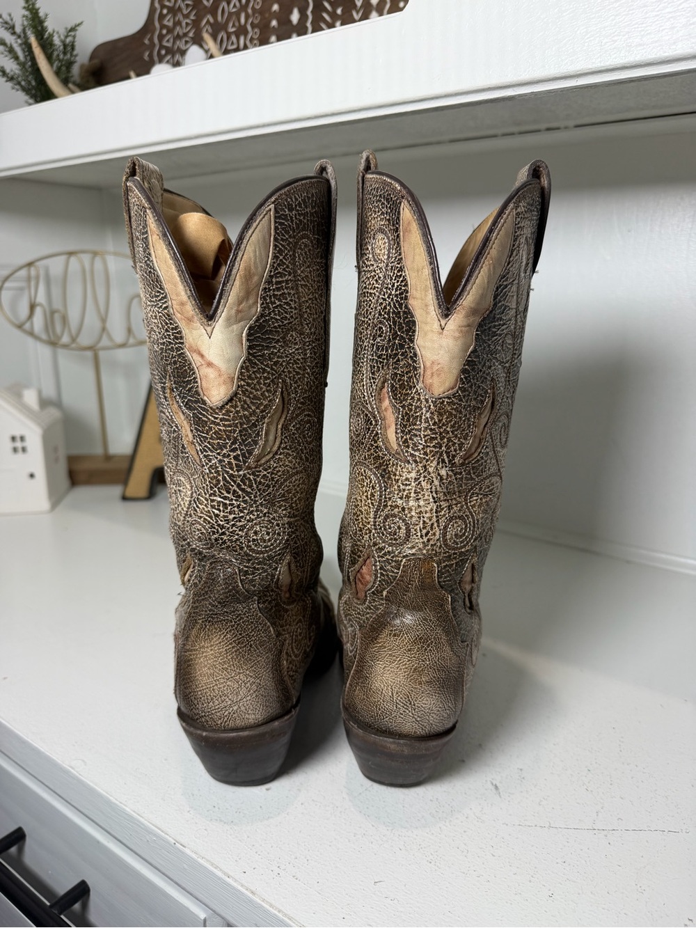 Corral Women 8 Brown Leather Point Toe Cowboy Boots Embroidered Western Distress - Picture 7 of 10
